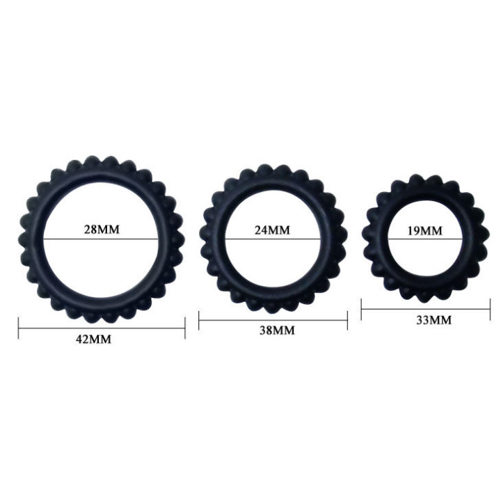 Baile - Titan Set 3stk Cockring Schwarz 2.8 + 2.4 + 1.9 cm