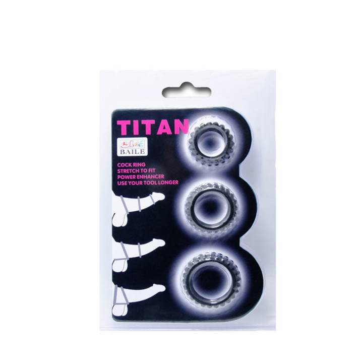 Baile - Titan Set 3stk Cockring Schwarz 2.8 + 2.4 + 1.9 cm