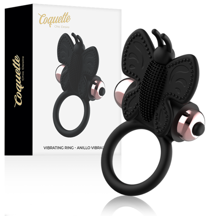 Coquette Chic Desire - Anello Cazzo Farfalla Con Vibratore Nero/Oro