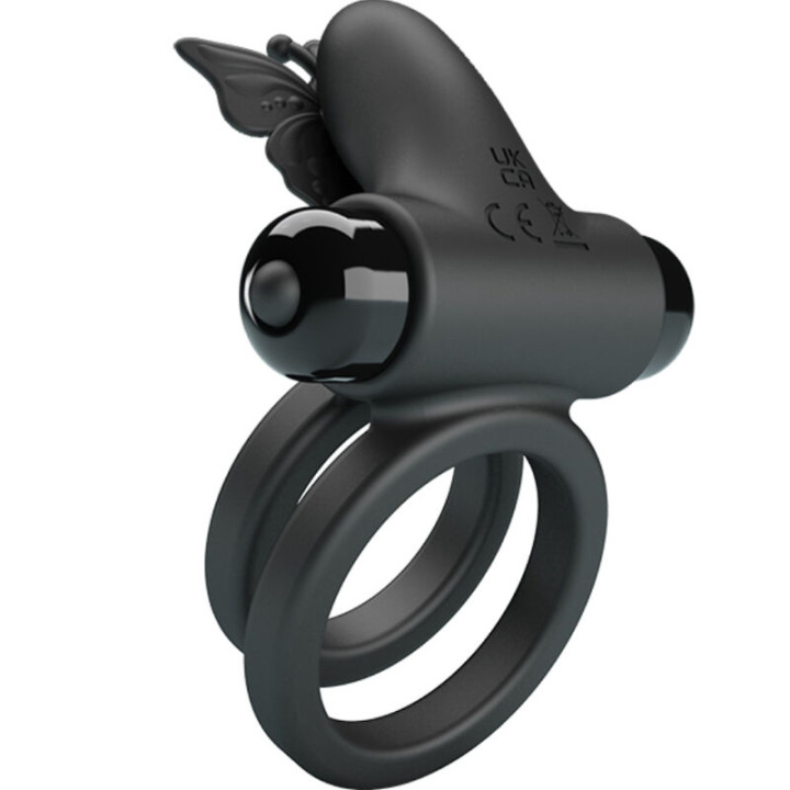 Pretty Love - Double Anneau Vibrant Avec Stimulateur Noir
