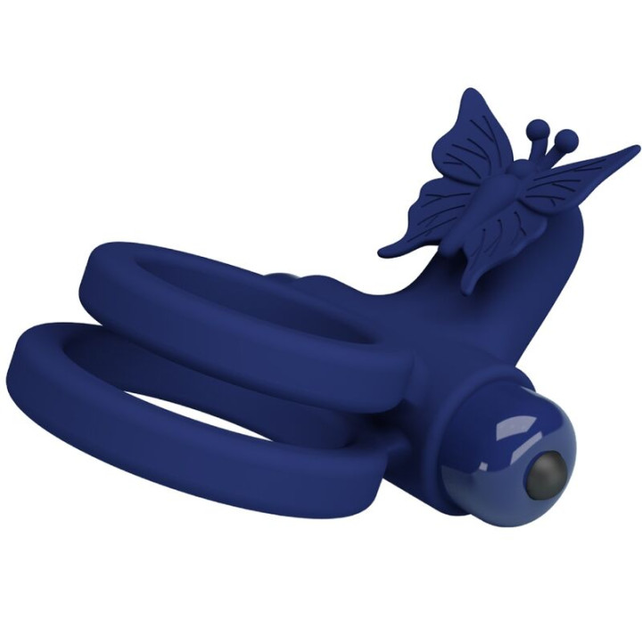 Pretty Love - Jamele Doppio Anello Con Vibrazione e Stimolatore Farfalla Blu