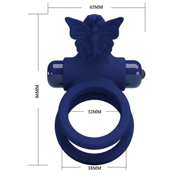 Pretty Love - Jamele Doppio Anello Con Vibrazione e Stimolatore Farfalla Blu