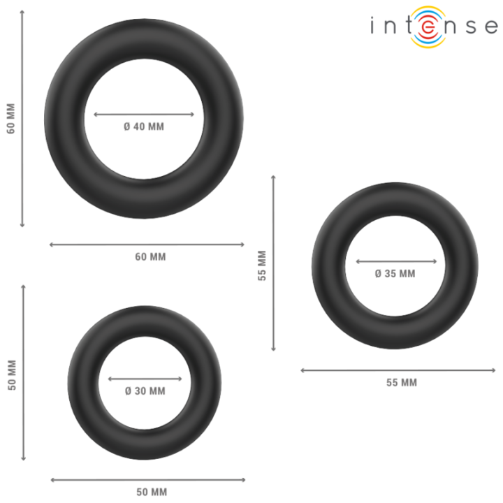 Intense - Hugh 3 Podstawowe Silikonowe Penis Ringi Czarne