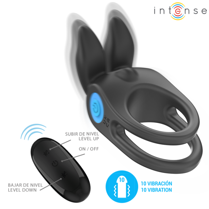 Intense - Sam Vibratore Doppio Anello Per Pene 10 Vibrazioni Nero