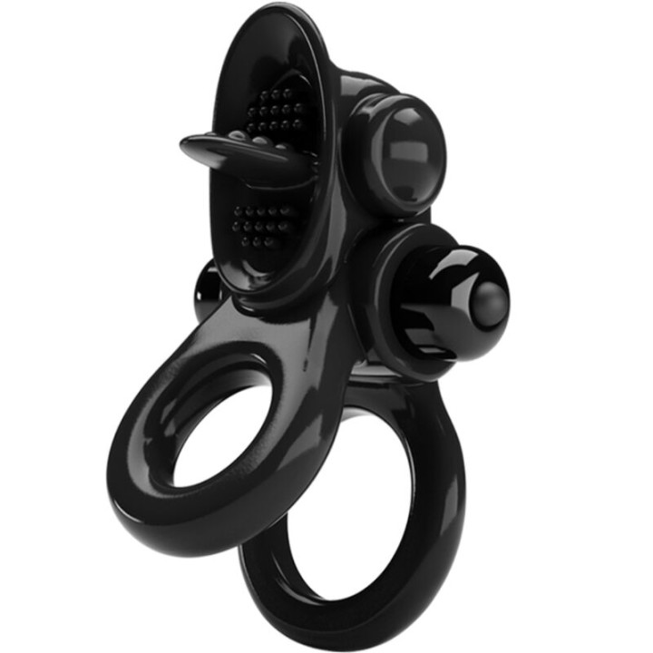 Pretty Love - Passionate Ring Doppelter Vibrationsring + Klitoris-Stimulator Schwarz
