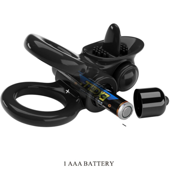 Pretty Love - Passionate Ring Double Vibrating Ring + Clitoris Stimulator Black