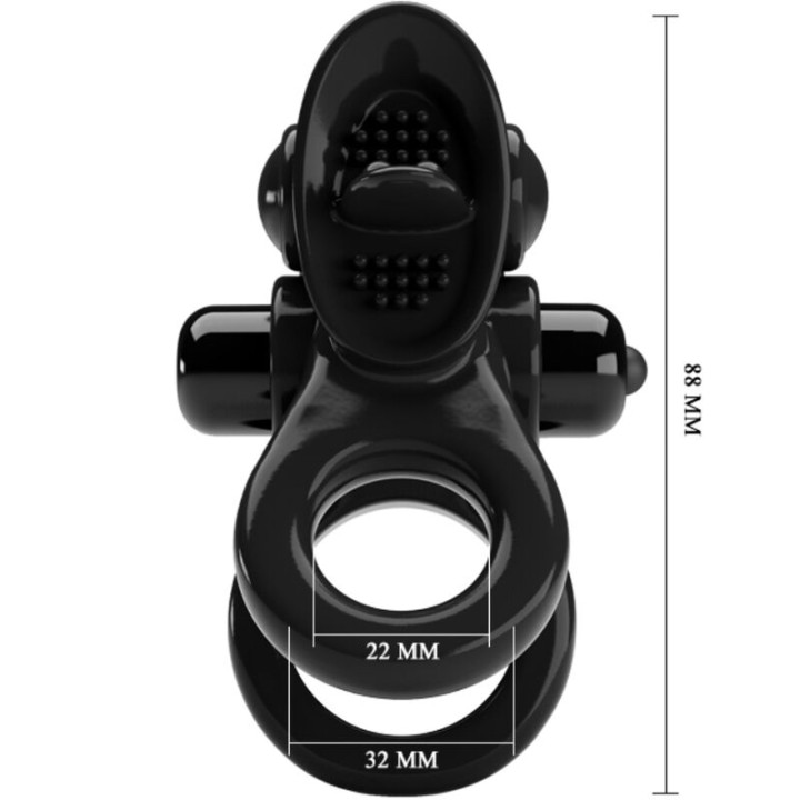 Pretty Love - Passionate Ring Double Vibrating Ring + Clitoris Stimulator Black