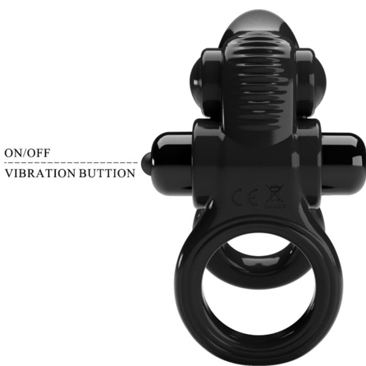 Pretty Love - Passionate Ring Double Anneau Vibrant + Stimulateur de Clitoris Noir