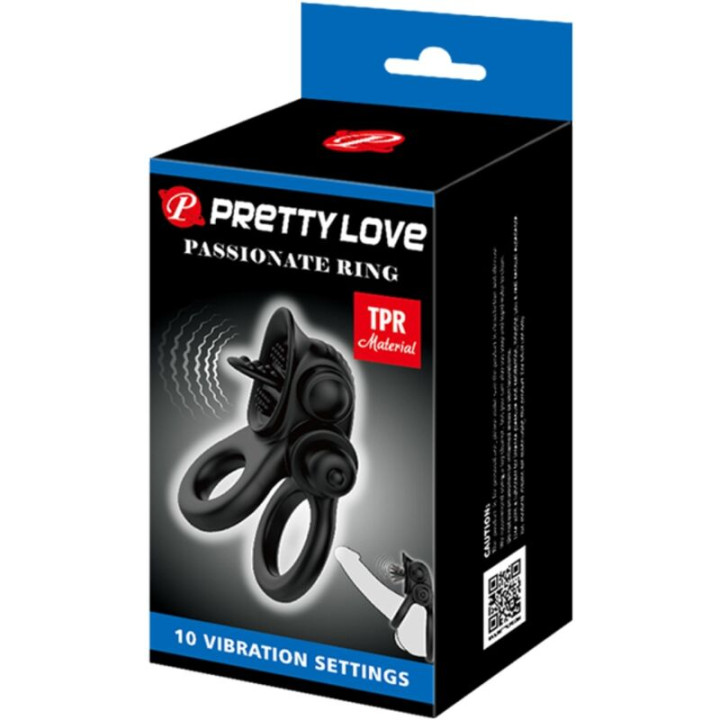 Pretty Love - Passionate Ring Double Anneau Vibrant + Stimulateur de Clitoris Noir