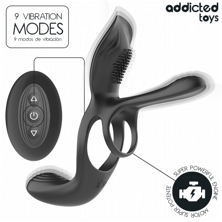 Addicted Toys - Podwójny Penis Ring ze Stymulatorem Łechtaczki