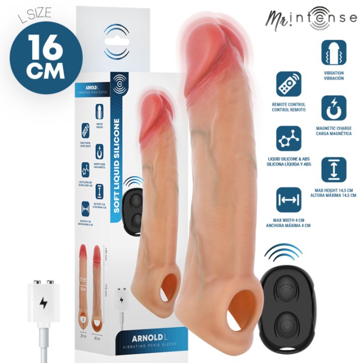 Mr Intense - Capa de Silicone Para Pênis Vibrador Arnold l Com Controle Remoto 16 cm -ø- 4,5 cm