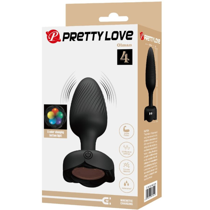 Pretty Love - Olman Anal Plug With Led Light Black 8.8 cm