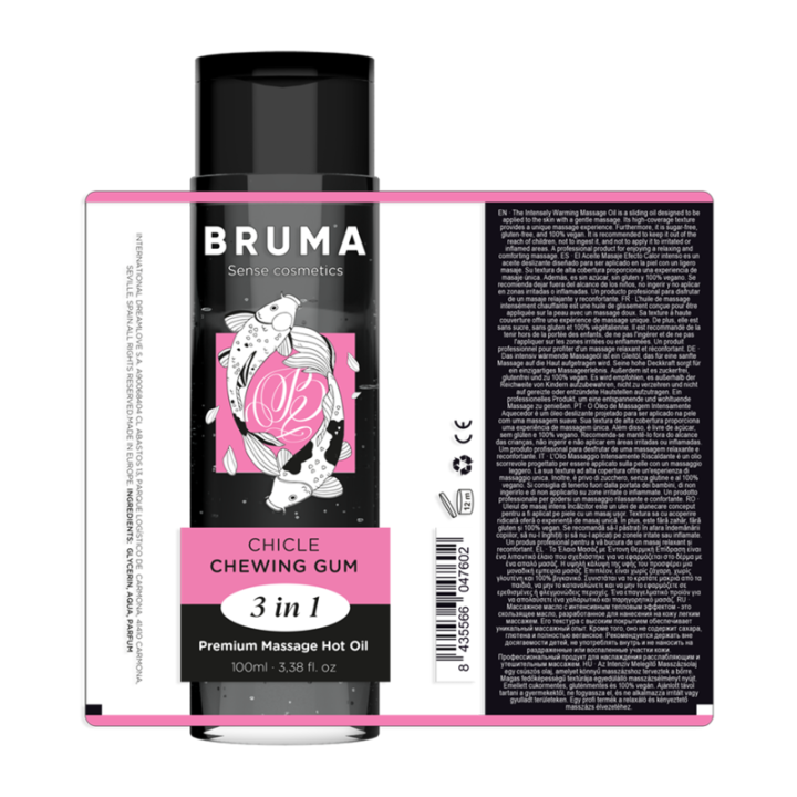 Bruma - Premium-Massageöl Mit Wärmeeffekt, Gum-Geschmack 3 in 1 - 100 ml