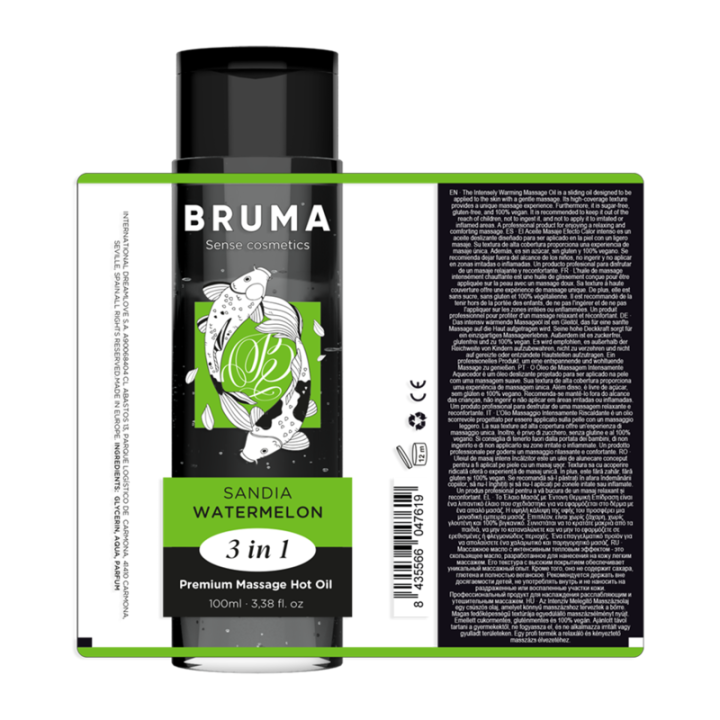 Bruma - Óleo de Massagem Premium Efeito Calor Sabor Melancia 3 em 1 - 100 ml