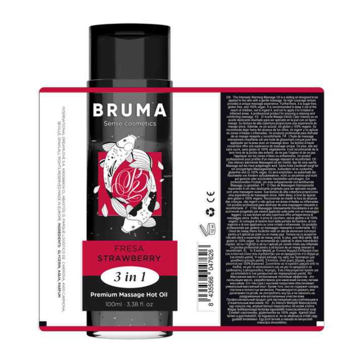 Bruma - Óleo de Massagem Premium Efeito Calor Sabor Morango 3 em 1 - 100 ml