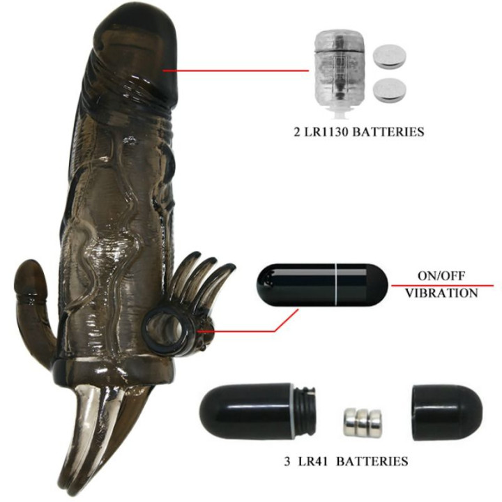 Baile - Copri Pene Brave Man Con Clit e Stimolazione Anale Doppio Bullet Nero 16.5 cm