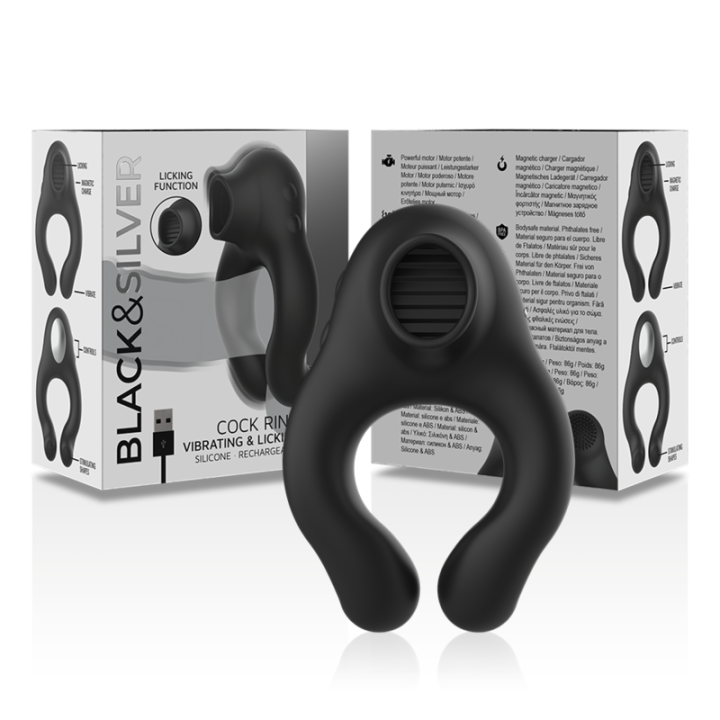 Black&Silver - Anillo Vibrador Silicona 3 Motores Recargable Negro