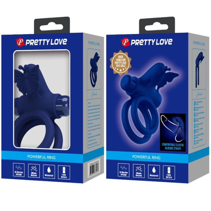 Pretty Love - Jamele Double Ring With Vibration & Butterfly Stimulator Blue