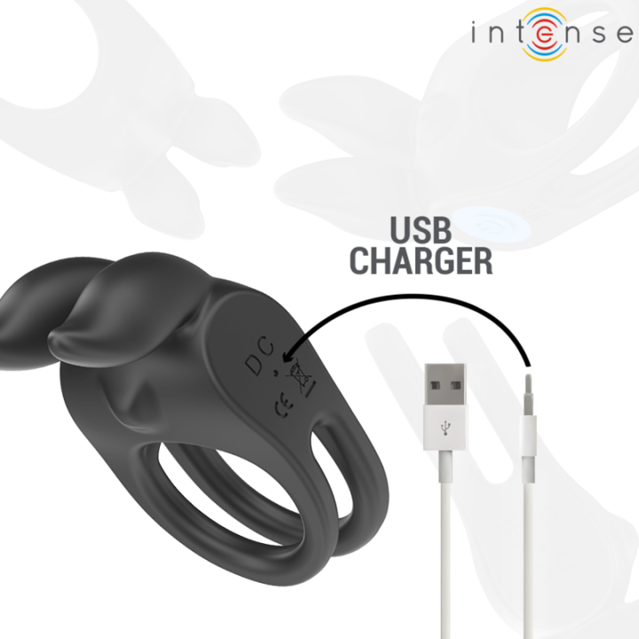 Intense - Sam Wibrator Podwójny Penis Ring 10 Wibracji Czarny