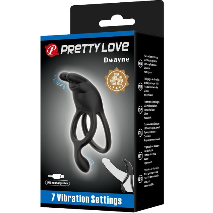 Pretty Love - Seth Double Vibrating Ring Rabbit 7 Vibrations Black