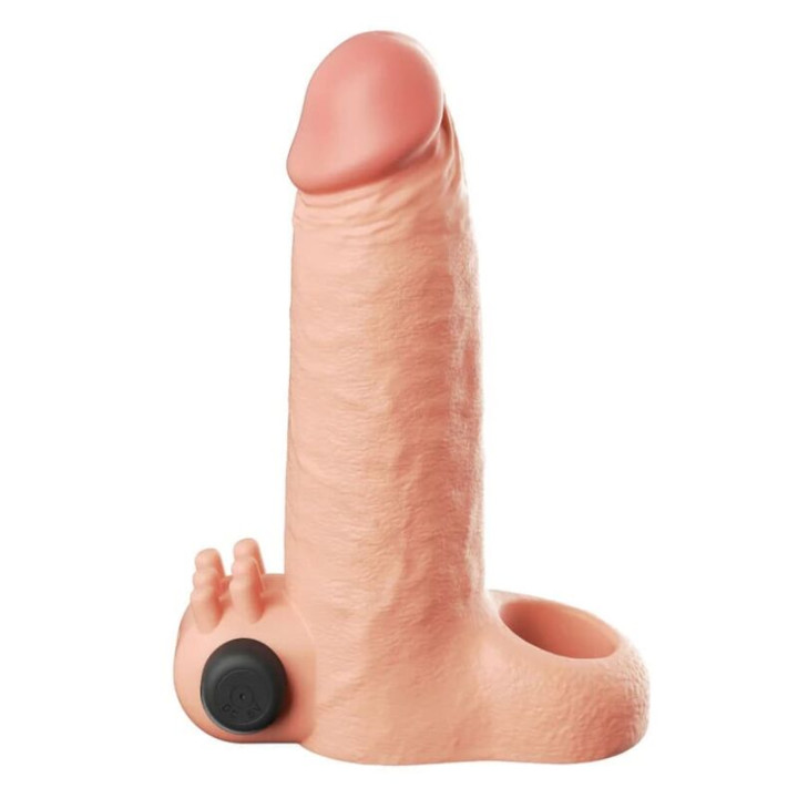 Fantasy x-Tensions - Manga Extensora de Pênis Vibratória Com Sensação Realista de 5cm Bege