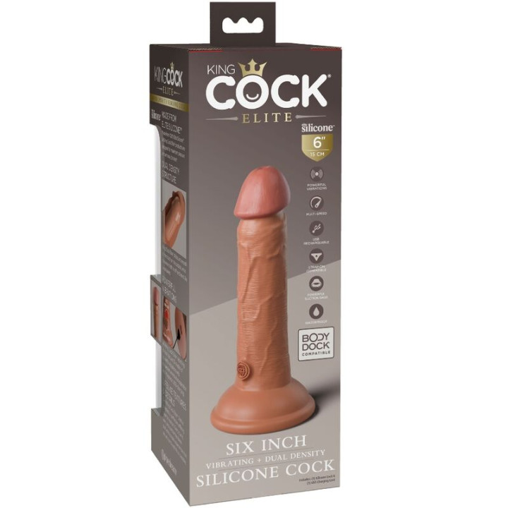 King Cock - Elite Realistischer Dildo Mit Vibration Und Silikon 15.2 cm Karamell