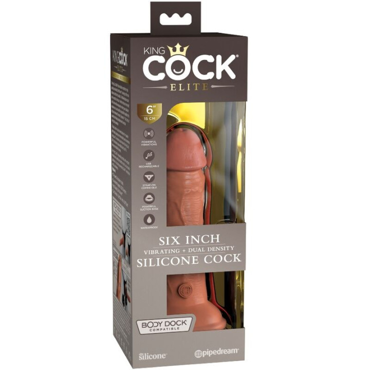 King Cock - Elite Realistyczne Dildo Wibracyjno-Silikonowe 15,2 cm Karmel