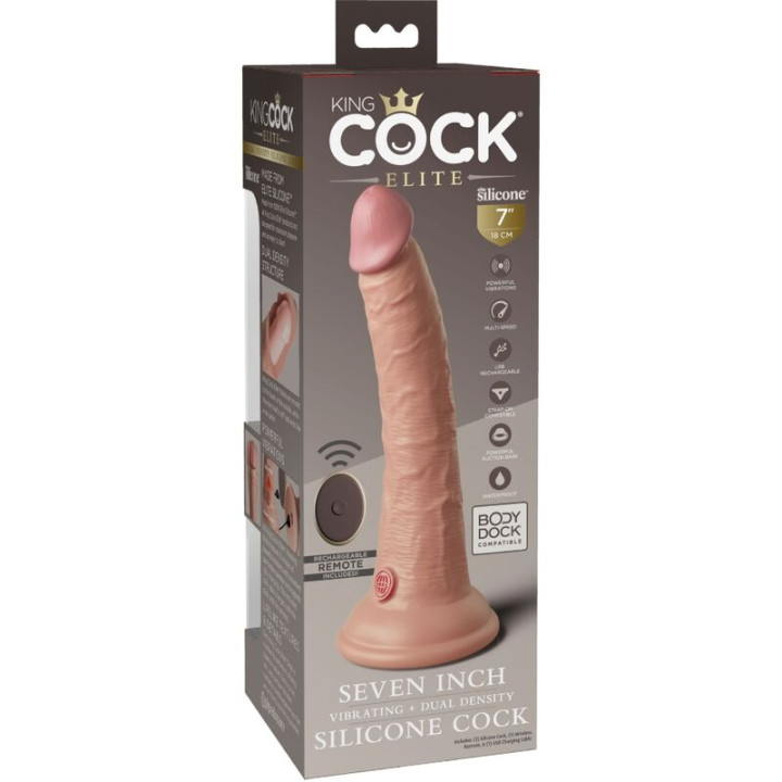 King Cock - Elite Vibrador Dildo Realístico e Controle Remoto de Silicone 17.8 cm