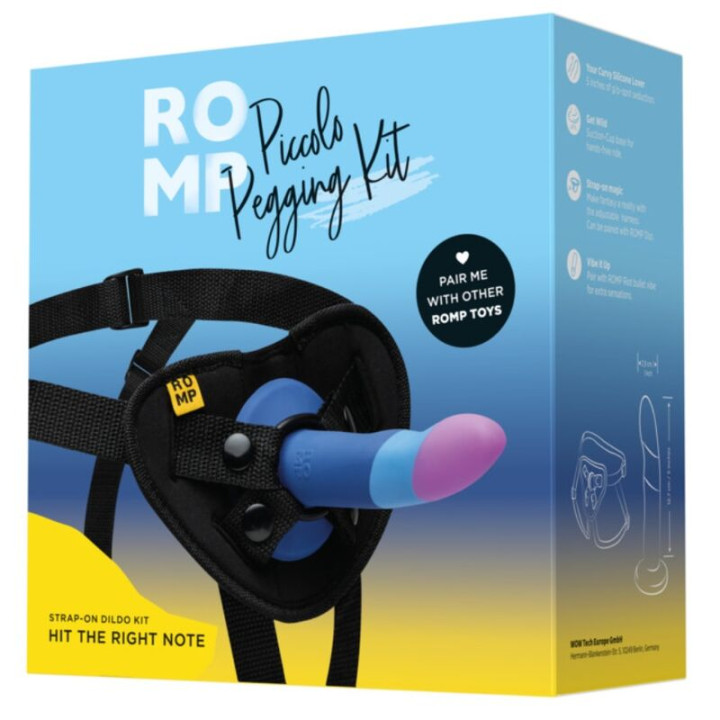 Romp - Piccolo Arnés + Dildo Silicona Con Ventosa Tricolor 14 cm