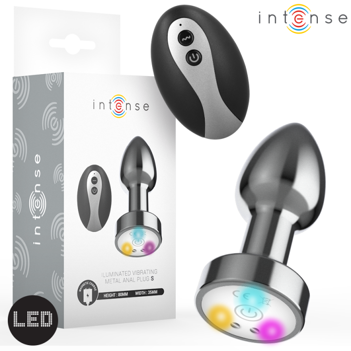 Intense - Plug Anale Vibrante in Metallo Con Luci Led e Telecomando - Taglia s