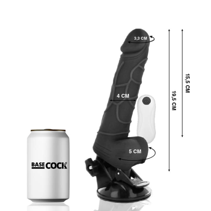 Basecock - Realistischer Vibrator Mit Fernbedienung Schwarz Mit Hoden 19.5 cm -o- 4 cm