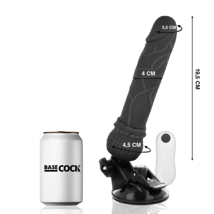 Basecock - Realistyczny Wibrator Pilot Zdalnego Sterowania Czarny 19.5 cm -o- 4 cm