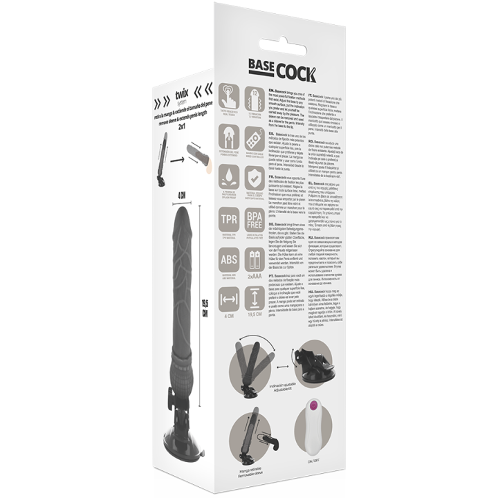 Basecock - Realistyczny Wibrator Pilot Zdalnego Sterowania Czarny 19.5 cm -o- 4 cm