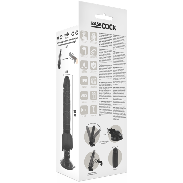 Basecock - Realistyczny Wibrator Pilot Zdalnego Sterowania Czarny 18.5 cm -o- 4cm
