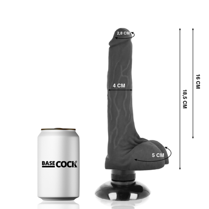 Basecock - Vibrateur Réaliste 2-1 Noir 18.5 cm -o- 4 cm