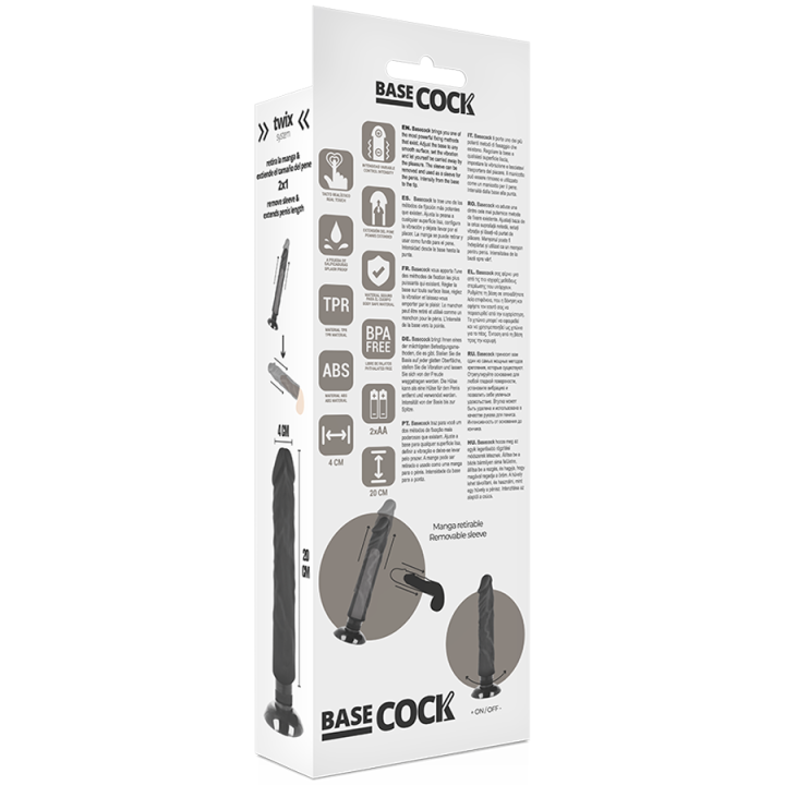 Basecock - Vibratore Realistico 2-1 Nero 20 cm -o- 4 cm