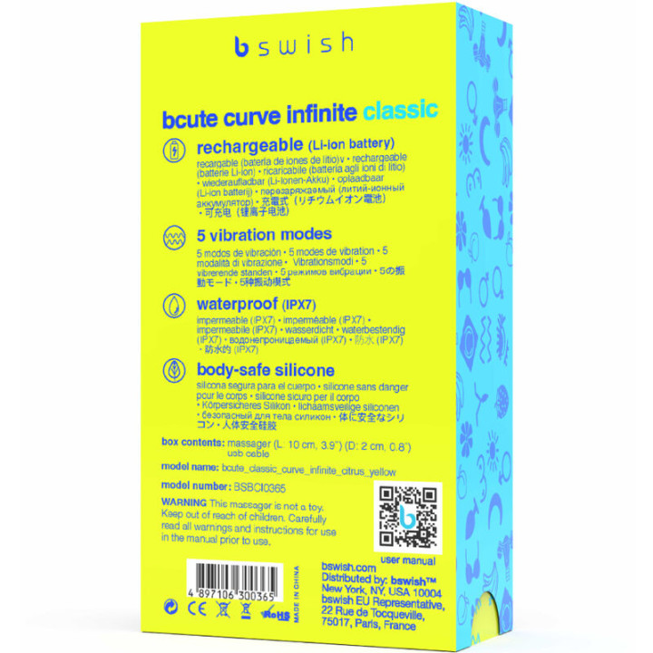 B Swish - Bcute Curve Infinite Classic Recarregvel Vibrador de Silicone Amarelo