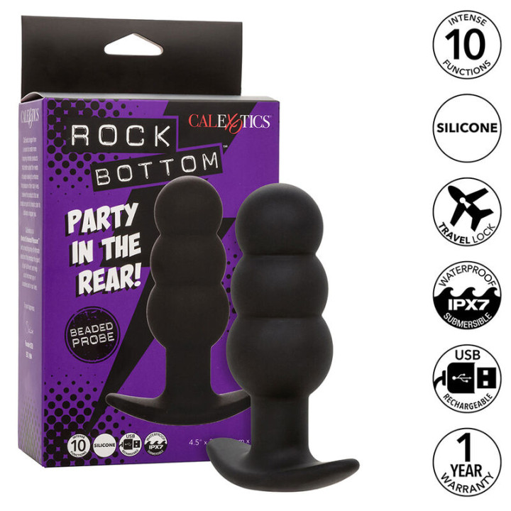 Calexotics - Rock Bottom Perline Tappo Anale 10 Vibrazioni Silicone Nero