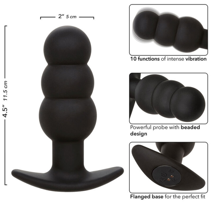 Calexotics - Rock Bottom Anal Plug Mit Perlen 10 Vibrationen Silikon Schwarz