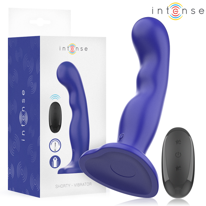 Intense - Shorty Vibrator With Suction Cup Blue Remote Control