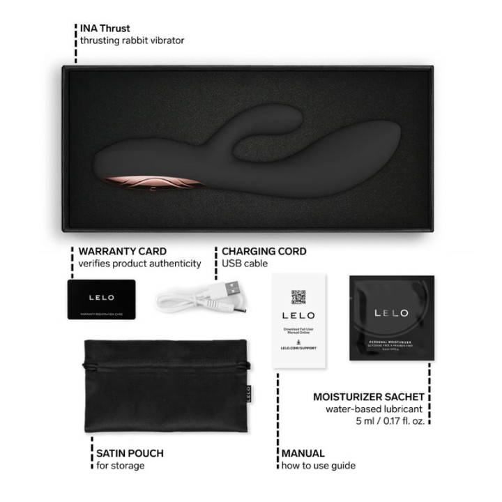 Lelo - Ina Thrust Rabbit Thrusting Vibrator Czarny