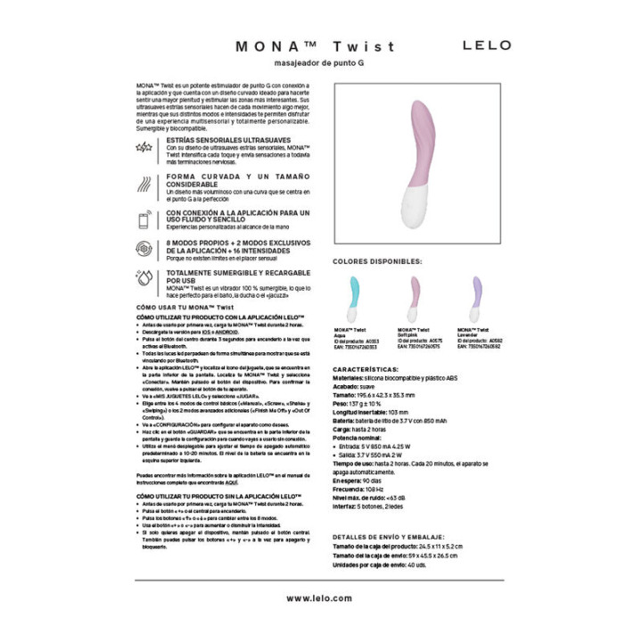 Lelo - Mona Twist Vibrador de Ponto g Recarregável Com Controle Por Aplicativo Lavanda