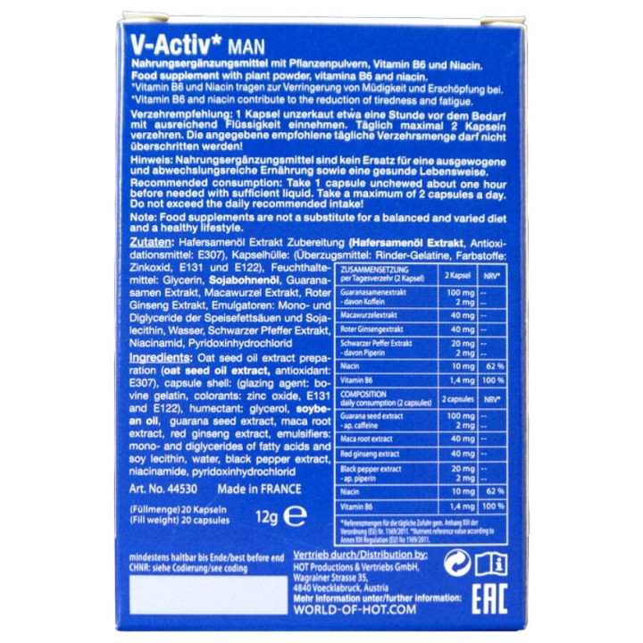Hot - v-Activ Cápsulas Hombre 20 Unidades