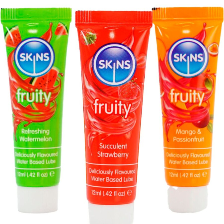 Skins - Zestaw Lubrykantów Owocowych Lubrykantów Arbuz, Truskawka i Mango 3 x 12 ml