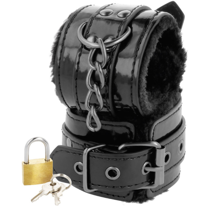 Darkness - Menottes Ajustables en Cuir Noir Avec Cadenas
