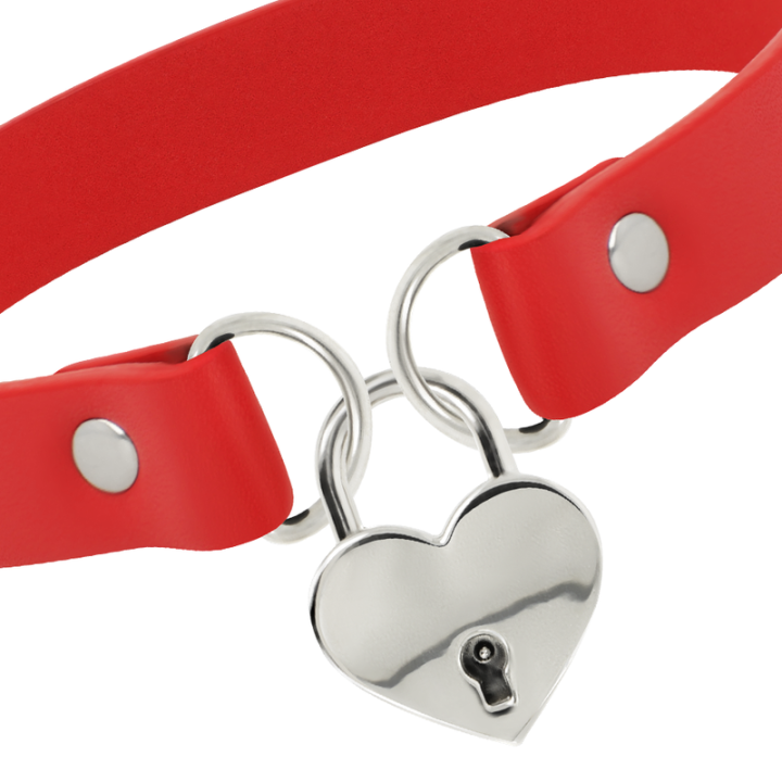 Coquette Chic Desire - Red Vegan Leather Necklace With Heart Accessory With Key