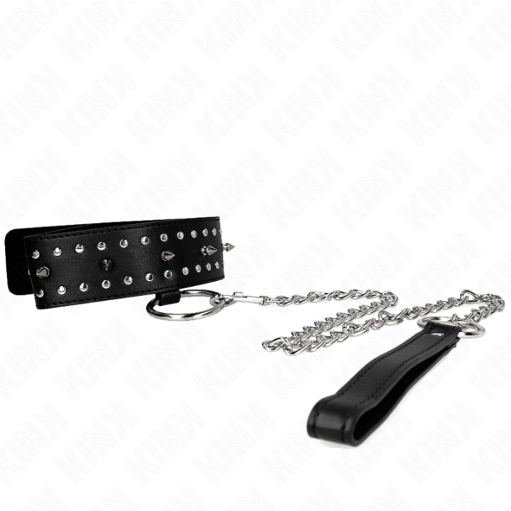 Kink - Necklace With Leash 65 cm With Silver Studs Model 1 Adjustable 36-43 cm x 5 cm
