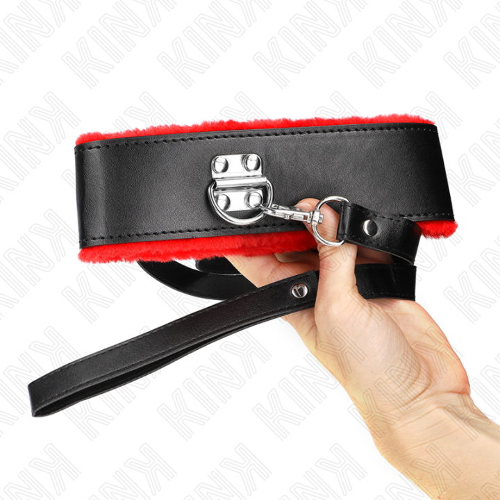 Kink - Collier Avec Ceinture 116 cm Avec Bracelet en Cuir Rouge Ajustable 40-48 cm x 6 cm