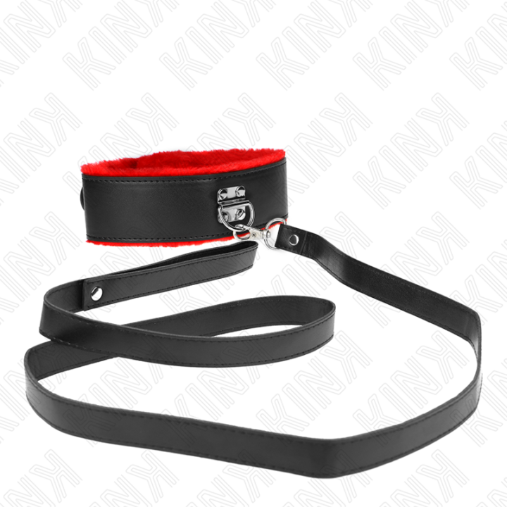 Kink - Collier Avec Ceinture 116 cm Avec Bracelet en Cuir Rouge Ajustable 40-48 cm x 6 cm