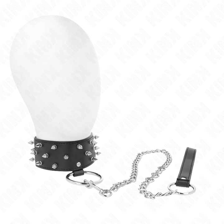 Kink - Collier Avec Laisse 65 cm Avec Clous Argentés Modèle 5 Réglable 36-43 cm x 5 cm